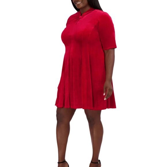 Robbie Bee Plus Size Red Velvet Mock Neck Dress 1X NWT - Picture 3 of 4